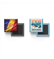 Buzdolap Magnetleri - Andorra Bayrağı ve Andorra la Vella Posta Pulu Tema - 2'li Set Magneti