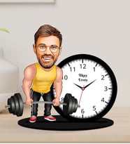 Kişiye Özel Karikatürlü Bay Fitnesscı Ahşap Biblo Masa Saati