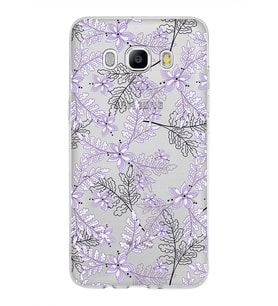 Samsung Galaxy J5 2016 Kapak Floral Lila Tasarımlı Şeffaf Silikon Kılıf