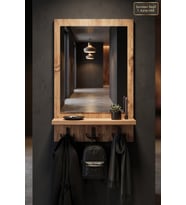 Antik Ahşap Dekoratif Ayna Portmanto Aynalı Raflı Askılık Oda Duvar Antre Hol Koridor Lavabo Makyaj Raflı Askılı Ayna Pr-006