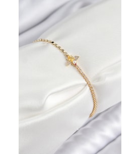 Pirinç Zirkon Taşlı Arı Model Ezme Zincir Gold Renk Kadın Bileklik 5886 - HEP-1488-4047