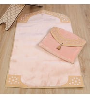 Lüks Çantalı Kaymaz Deri Tabanlı Soft Yumuşak Peluş Seccade Pembe (Seccade 72*228 cm, Çanta 39*44 cm)