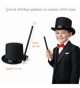 Northcity Çocuk Sihirbaz Şapkası ve Uzayan Yaylı Sihirli Sopa Seti