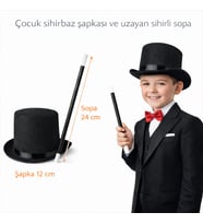 Northcity Çocuk Sihirbaz Şapkası ve Uzayan Yaylı Sihirli Sopa Seti