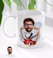 BK Gift Kişiye Özel İsimli Erkek Gitarist Karikatürlü Beyaz Kupa Bardak-2
