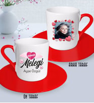 BK Gift Kişiye Özel Fotoğraflı Evimizin Meleği Tasarımlı Kırmızı Türk Kahvesi Fincanı-1 (Beyaz)