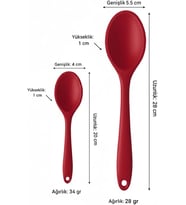 Silikon Kaşık + Silikon Mama Kaşığı 2’li Set - Isıya Dayanıklı, Çizmez, Tek Parça Tasarım (Kırmızı)