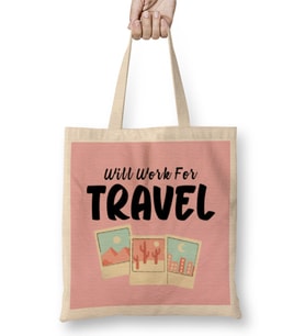 funny Travel gift design lover-Trippin Wanderlust Journey Adventurer Vacation Bez Çanta Uzun Saplı