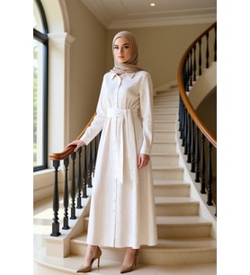 Kadın Gömlek Elbise Gömlek Yaka Standart Kol Düz Desen Kuşaklı Maxi Boy Fonksiyonel Modern