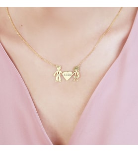 Vaoov 925 Ayar Gümüş Figürlü Kalpli Kolye (Gold)