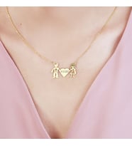Vaoov 925 Ayar Gümüş Figürlü Kalpli Kolye (Gold)