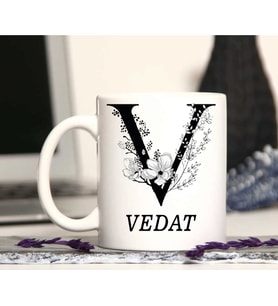 V HARFİ VE İSİM YAZILI KUPA BARDAK ( SADE )