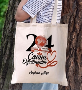 BK Gift Kişiye Özel Öğretmenler Günü Tasarımlı Kanvas Bez Çanta- 13, Öğretmene Hediye, Öğretmenler Günü