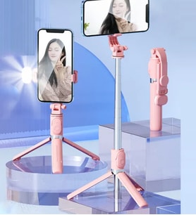 S03 LED Işıklı Tripod Bluetooth Kumandalı Üçü Birarada Selfie Çubuğu Monopod ( Pembe )