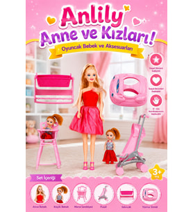 Anlily Pusetli ve Mama Sandalyeli Anne Kız Bebek Seti - Kız Çocuk Eğitici Rol Yapma Oyuncak Hediye