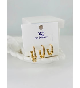 Zirkon Taşlı Üçlü Kombin Küpe - Kp00371