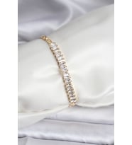 14K Gold Renk Kaplama Zirkon Taşlı Baget Model CM Kadın Bileklik 5886 - HPSBYI5706-9965