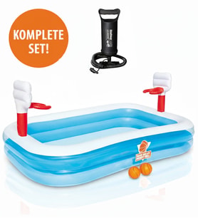 Bestway 54122 Pompalı Şişme Havuz – Basket Potalı, Çocuklar İçin Eğlenceli Oyun ve Yüzme Havuzu (Mavi)