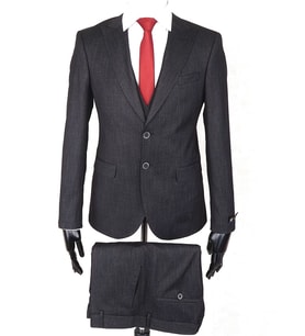 Jan Carlucci Slim Fit Sivri Yaka-Çift Yırtmaç Siyah Drop 6 Yelekli Takım Elbise