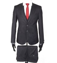 Jan Carlucci Slim Fit Sivri Yaka-Çift Yırtmaç Siyah Drop 6 Yelekli Takım Elbise