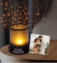 Kişiye Özel Fotoğraf & Star Master Yıldız Yansımalı Gece Lambası Hediye Seti