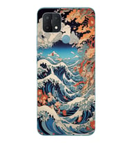 Oppo A15 / A15S Uyumlu Kanagawa Dalga Desenli Şeffaf Telefon Kılıfı