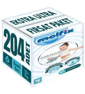 Molfix Premium Bebek Bezi Beden:6 (15+KG) Extra Large 204 Adet Ekstra Ultra Fırsat Pk
