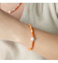 Vaoov 925 Ayar Gümüş Turuncu Sedef Taşlı İncili Bileklik (Rose)