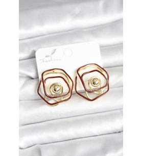 Pirinç Gold Renk Bordo Mineli Geometrik Gül Model Kadın Küpe TJ-BKP11374