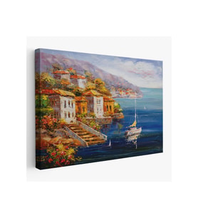 Yunanistan Harbor View Manzaralı Yağlıboya Görünüm Dekoratif Duvar Tablosu-3532