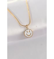 316L Çelik Zincir Altın Renk Mermer Desenli Minimal Smile Kolye - TJ-BKO8672