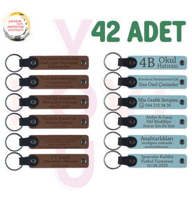 A Kahve & Gök Mavi, Satranç Kulübü Üyelerine Hediye 42’li Set, Kişisel Yazılı Deri Hatıra Anahtarlık