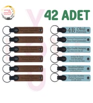 A Kahve & Gök Mavi, Satranç Kulübü Üyelerine Hediye 42’li Set, Kişisel Yazılı Deri Hatıra Anahtarlık