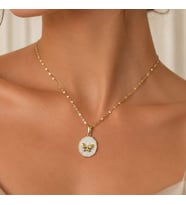 BK Gift Kelebek Figürlü Sedef Detaylı Kadın Kolye - Kararma Yapmayan Gold Çelik Kolye