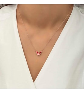 Gümüş Rose Minimal Kelebek Bayan Kolye
