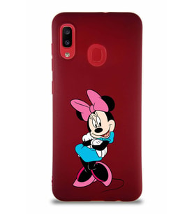 Samsung Galaxy A30 Soft Premier Kapak Minnie Mouse-D Tasarımlı Silikon Kılıf - Mürdüm (Şeffaf)