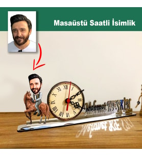 Karikatür At Binen Erkek Model Masaüstü Saatli İsimlik MSİ36