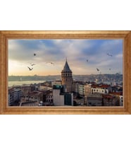 Çerçeveli Paspartulu Manzara Tablo ah1026 (Gold)