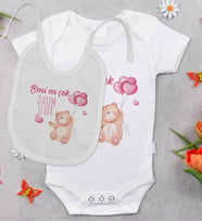 BK Kids Beni En Çok Dayım Sever Tasarımlı Bebek Body Zıbın ve Mama Önlüğü Hediye Seti - Model 1