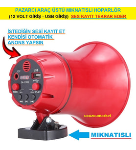 PAZARCI ARAÇ ÜSTÜ ANONS HOPARLÖR (MIKNATISLI-USB GİRİŞ-DAHİLİ HAFIZA)