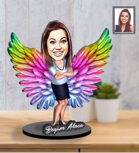 Kişiye Özel Melek Anne Karikatürlü İki Katmanlı Ahşap Biblo Model-1