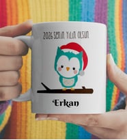 Baykuş Tasarımlı Yılbaşı Hediyesi Kupa Kişiye Özel