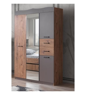 Aynalı 3 Kapılı 2 Çekmeceli Gardırop Elbise Dolabı 130x50x210cm
