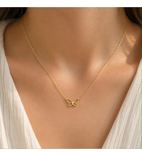 Kişiye Özel 925 Ayar Gümüş Minimalist Kelebek Kolye (Gold)