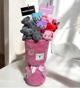 Senden Önce Senden Sonra Peluş Ayıcıklar Peluş Vazo Tasarımlı Buket