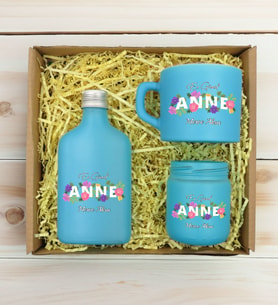 BK Gift Kişiye Özel İsimli DTF Anne Temalı Turkuaz Kahve Fincanı & Kolonya & Mum Hediye Seti-3, Anneye Hediye, Anneler Günü Hediyesi