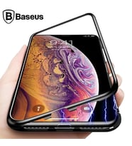 Baseus İPhone Xs Max Arkası Cam Manyetik Metal Frame Kılıf-(5775)