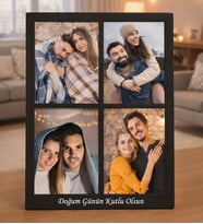 Yılbaşı Özel Siyah 4 Fotoğraflı Kolaj Ahşap Masaüstü Çerçeve Siyah Yılbaşı Temalı Yeni Yıl Hediyesi