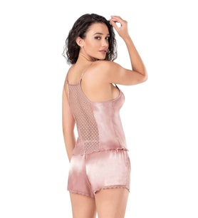 Arias Closet Koyu Pudra Saten Babydoll Şort Takımı