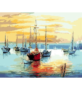 Sahilde Günbatımı Sayılarla Boyama Seti 50x65 cm (Tuvale Gerili)